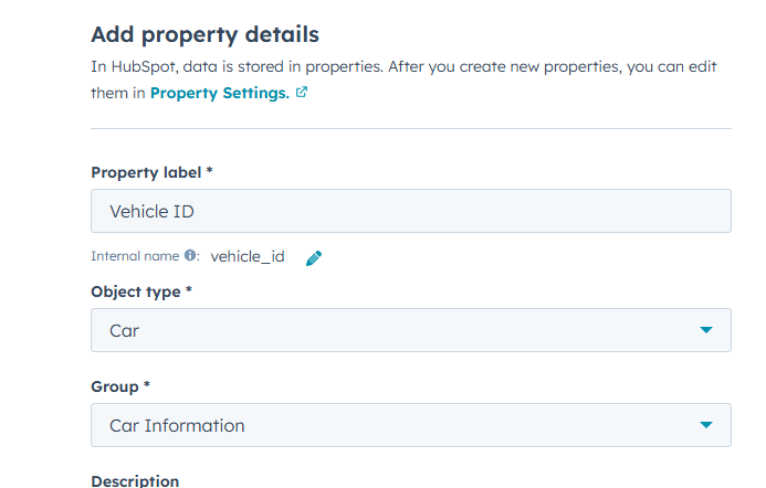 Add the property details for the newly created field